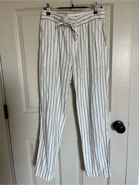 GAP Linen Pants with Gray Pinstripes, Straight-Leg Drawstring